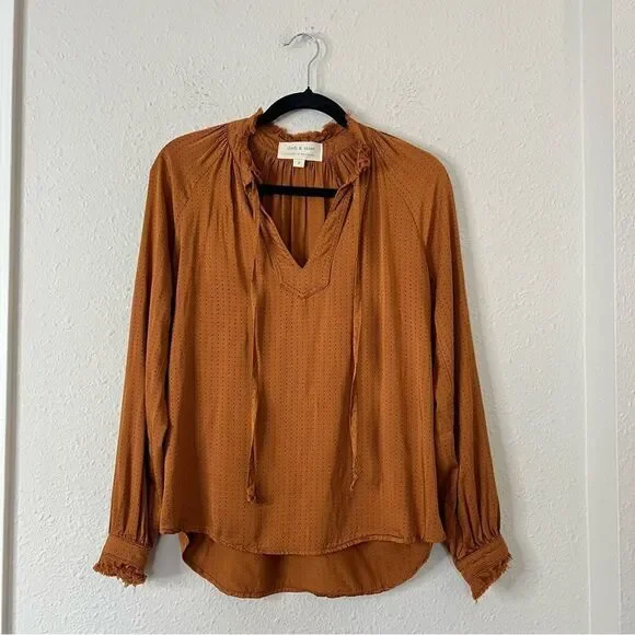 Cloth & Stone Ruffle Long Sleeve Blouse Size Small Dotted - Picture 3 of 8